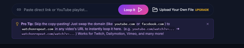 YouTube on repeat - Search bar and load video