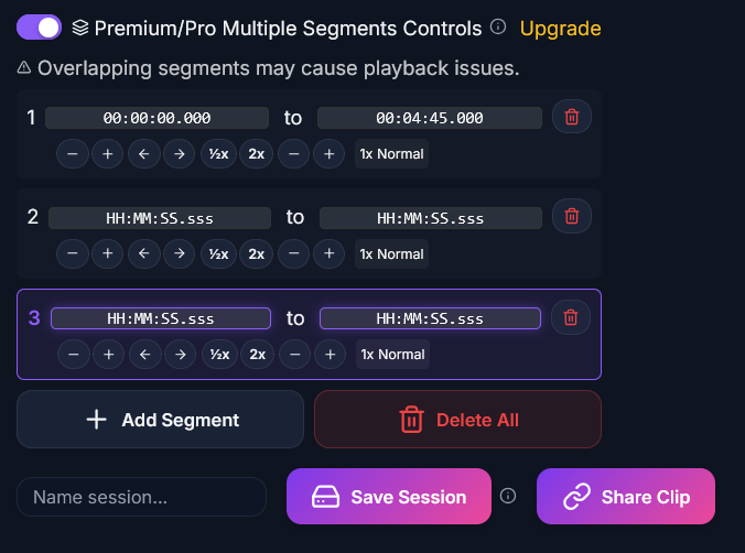WatchOnRepeat Premium multiple segments control panel